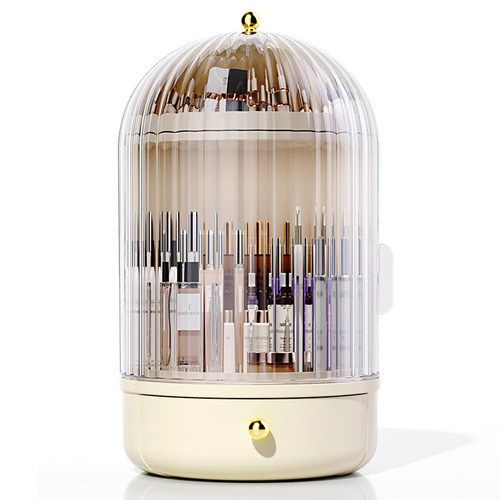 Dressing table lipstick dust-proof compartment desktop cosmetics storage box large rotating makeup brush birdcage storage shelf