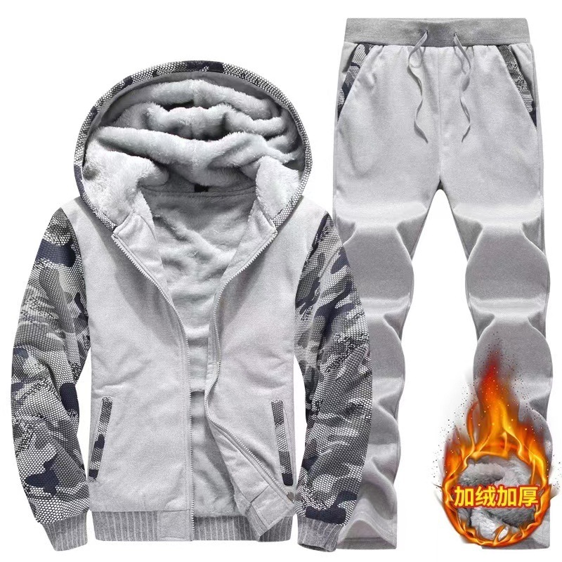 Transfronterizos de tamaño europeo un juego de camisa de terciopelo para hombres otoño y invierno grueso chaqueta con capuchón marca inchao juego deportivo cálido