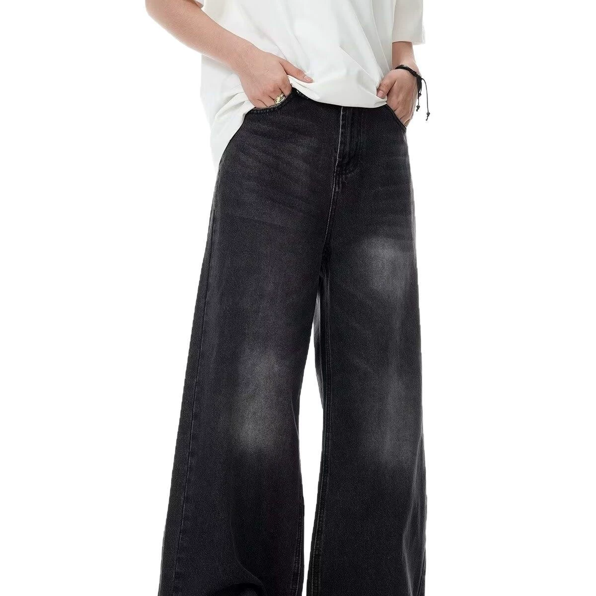 Летние трендовые джинсы для мужчин и женщин, для подростков, плюс-сайз, американский стиль, оверсайз, свободный крой