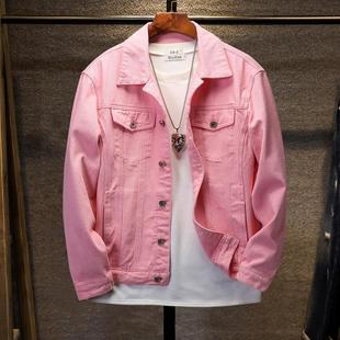 Autumn Pink Men's Denim Jacket Youth Slim and Handsome Korean Style Trendyy Hong Kong Style Denim Jacket Top