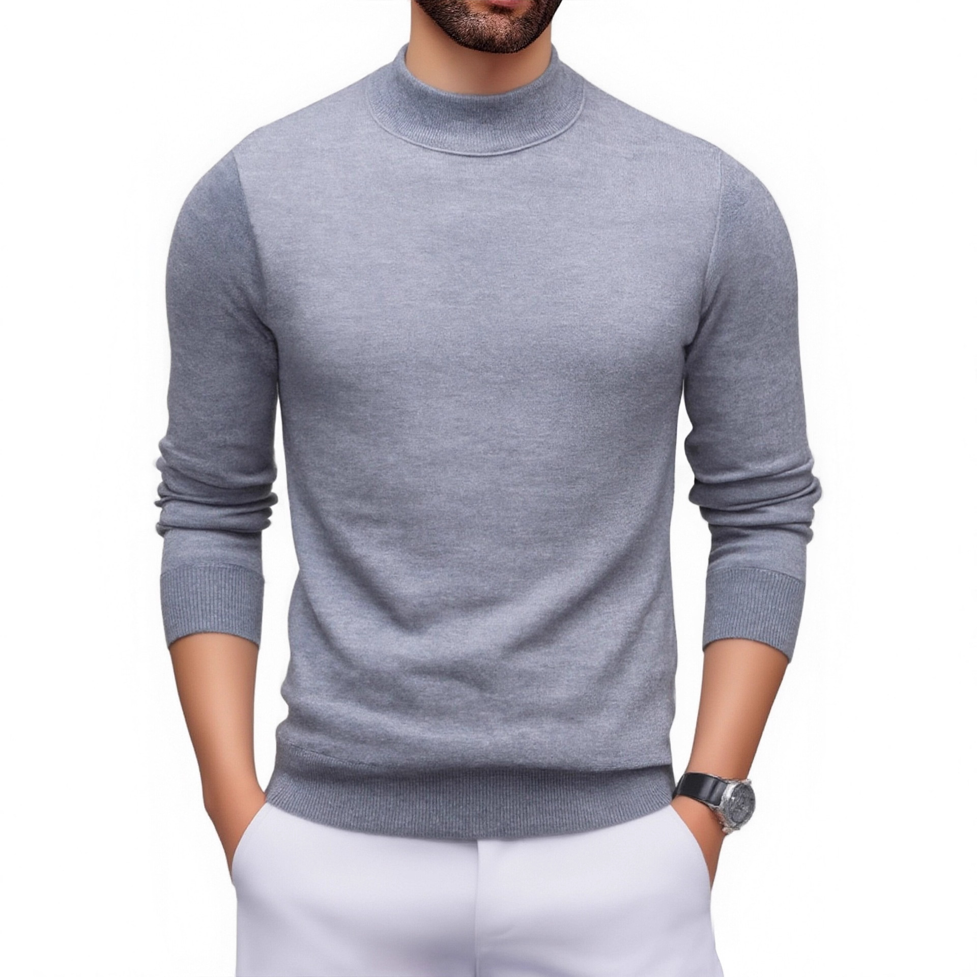 Men's Autumn/Winter 2025 Simple Fleece-Lined Thickened Crew Neck Knit Sweater for Young and Middle-Aged Men