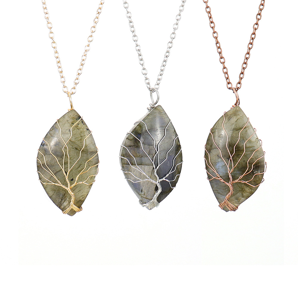 Street Occasion natural stone, Ferroalloy Material Simple Style Leaf Natural Stone Ferroalloy Knitting Pendant Necklace