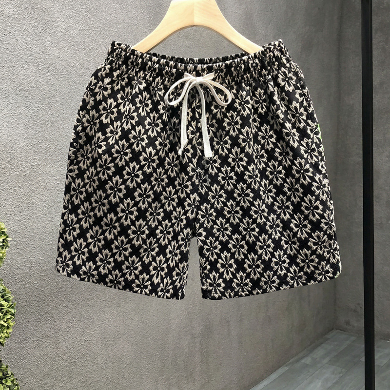 Unisex Light Luxury Summer Houndstooth Print Shorts, High Street Fashion Loose Fit 5-Point Shorts For Casual Wear_viptrois.com