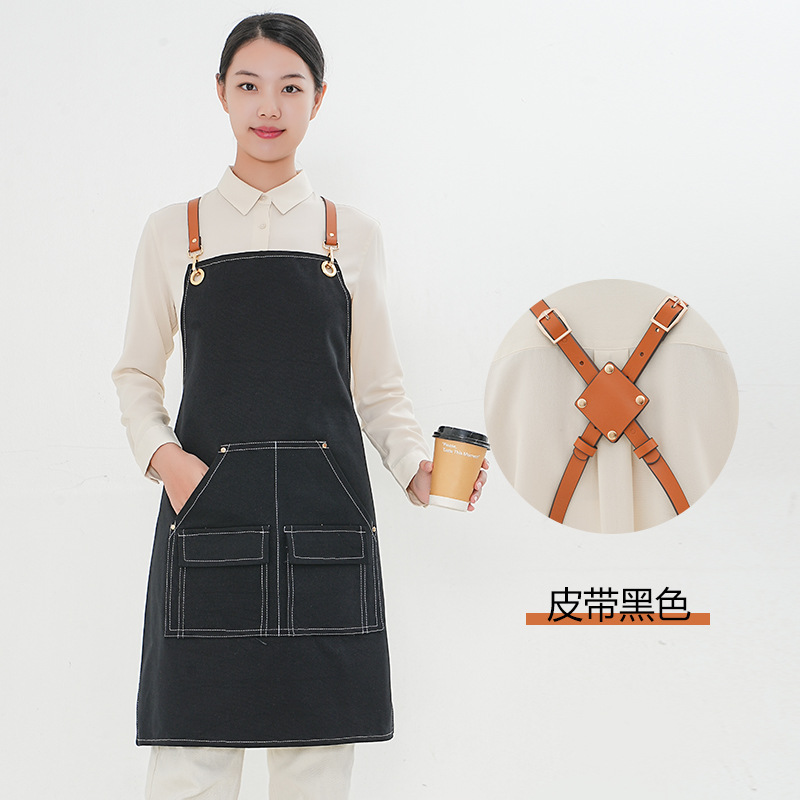 Delantal de lona gruesa de una sola capa con bolsillo cubierta de la leche Barber té Tienda ropa de trabajo extraíble de cuero logo estudio delantal