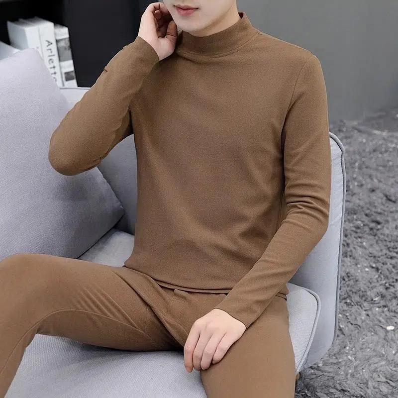 37 도 일정한 온도 남성의자가 가열 열 속옷 세트 슬림 핏 백킹 면 스웨터 양털 두꺼운 가을 옷과 바지