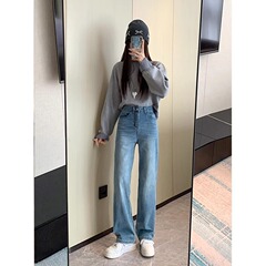 大きいサイズの婦人服のストレートジーンズ2025年春の新型高腰の太った妹mmの股の太くて痩せているズボン