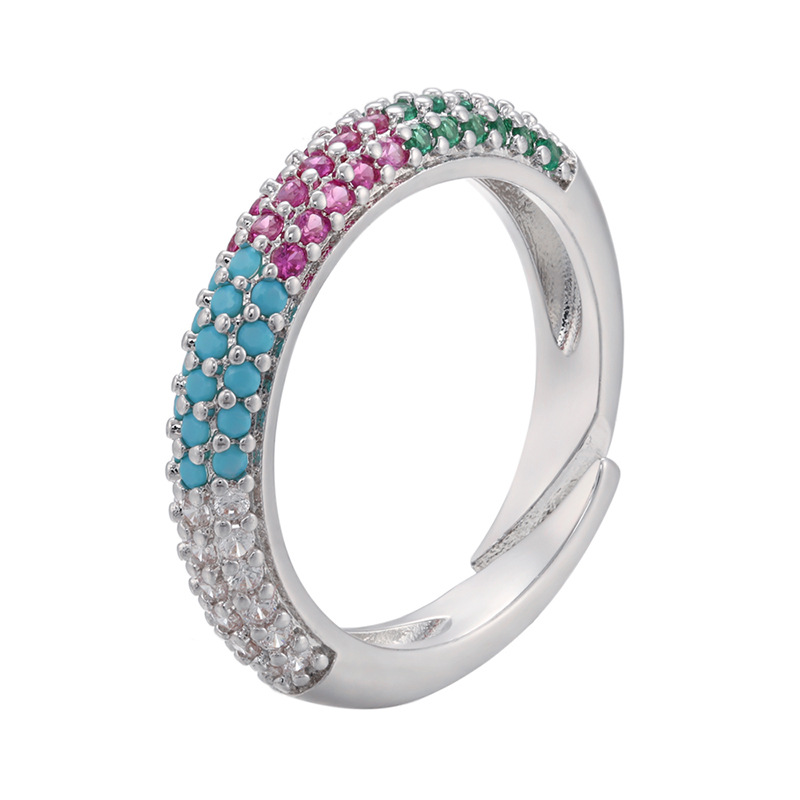 wholesale fashion geometric micro-inlaid colored diamond ring Nihaojewelry