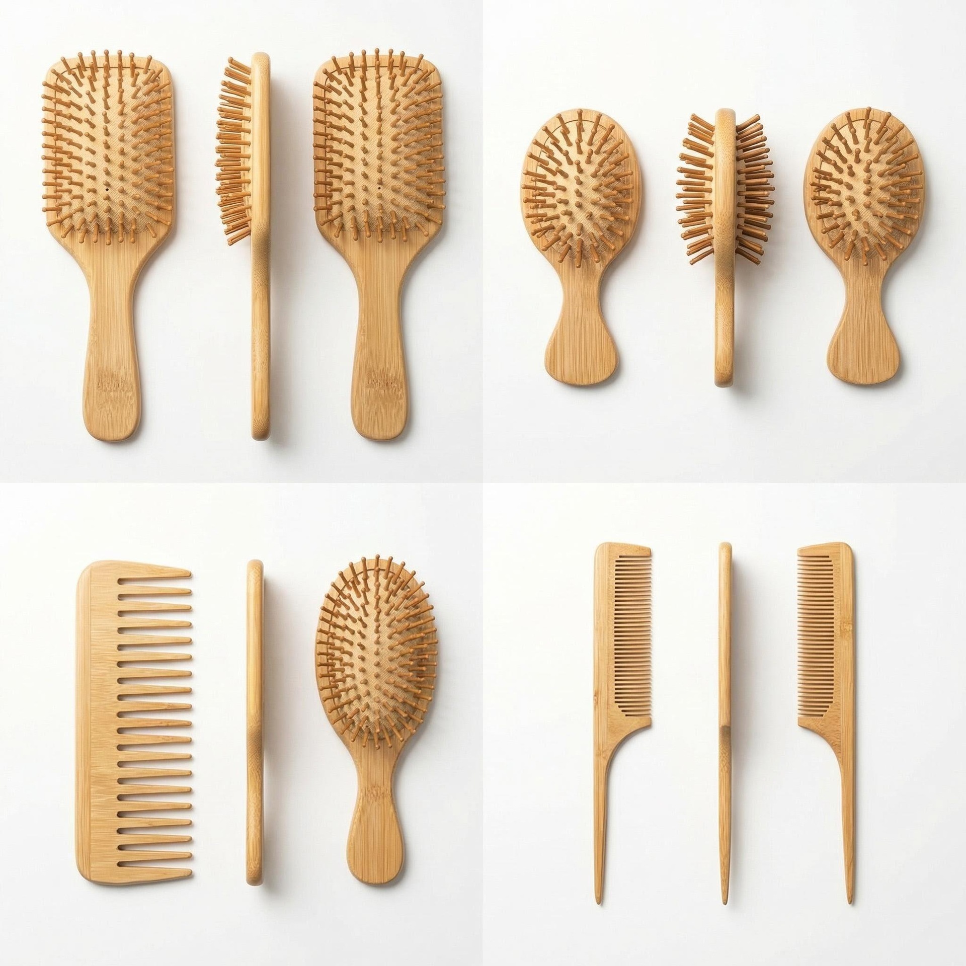 Natural Bamboo Air Cushion Hair Brush Set Wide Tooth Rat Tail Comb Anti Static Scalp Massage 20cm+ details
