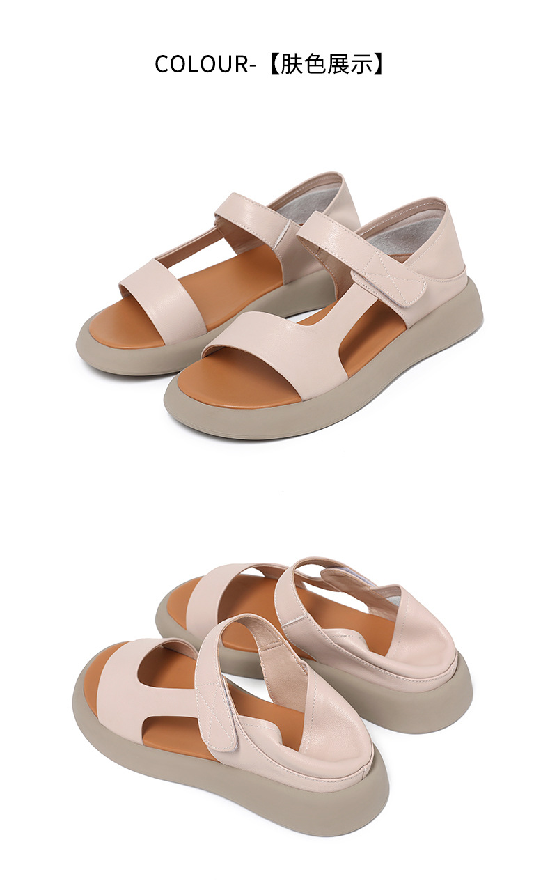 Sandal nữ đế bệt da thật mềm quai chữ V đi biển hằng ngày — Màu đen chi tiết 29