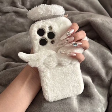 秋冬白色毛绒天使翅膀素毛壳适用于苹果17promax可爱潮流防摔保护