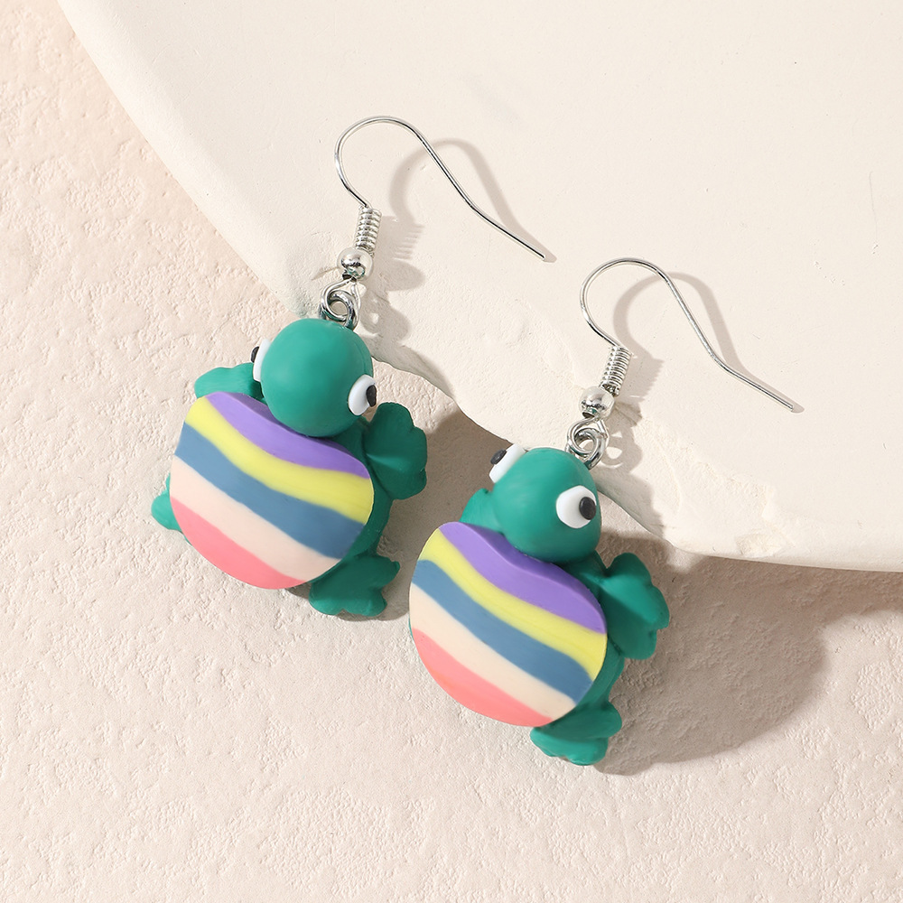 Fashion Soft Pottery Colorful Tortoise Stud Earrings Striped Fashion Simple Alloy Earrings