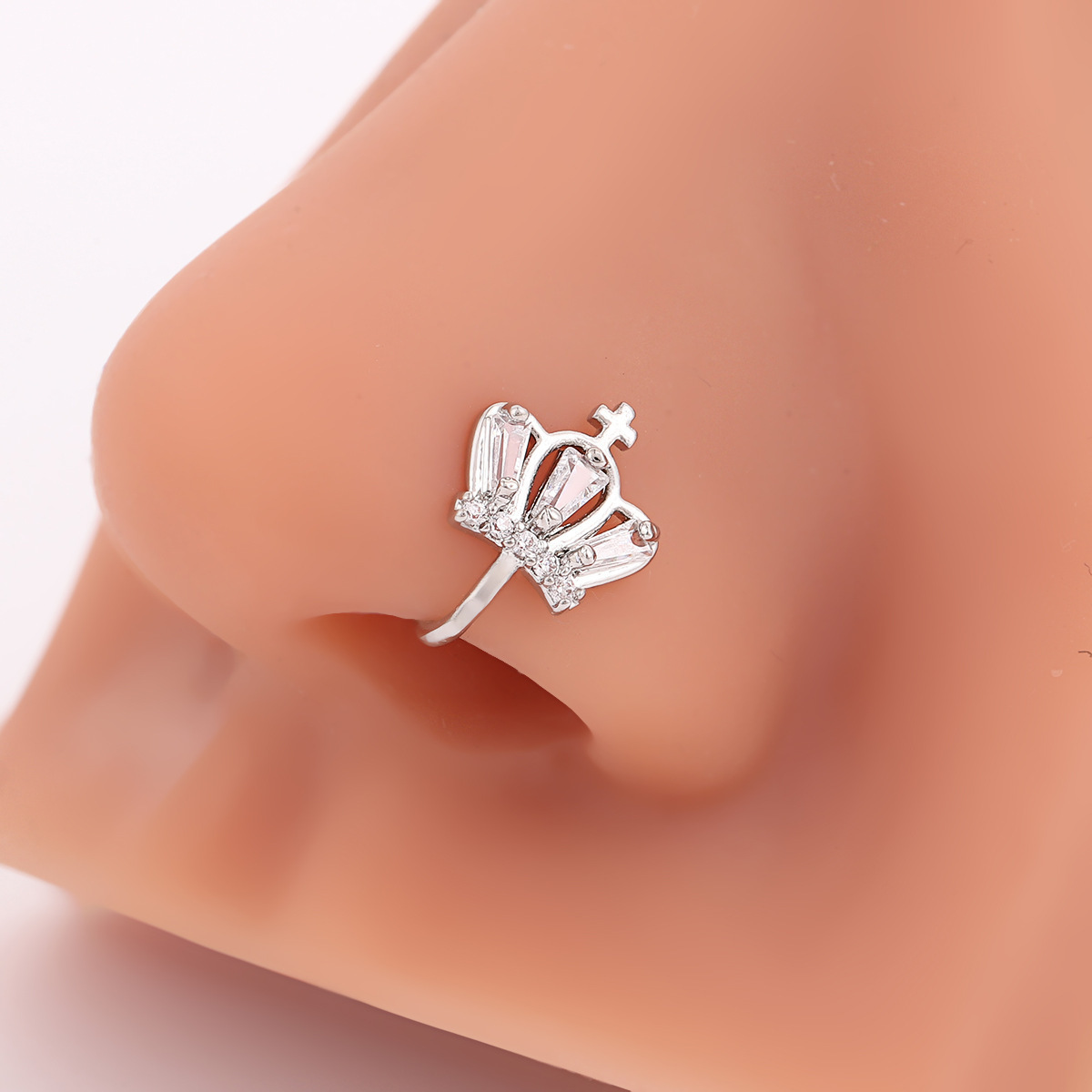 Cross-Border European And American Style No Piercing U-Shaped Clip Fashion Creative Inlaid Zircon Cross Crown Stud_voghion.com