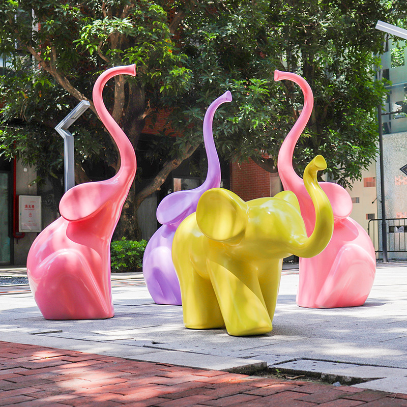 玻璃钢仿真卡通大象雕塑户外园林商场游乐园几何抽象动物装饰摆件