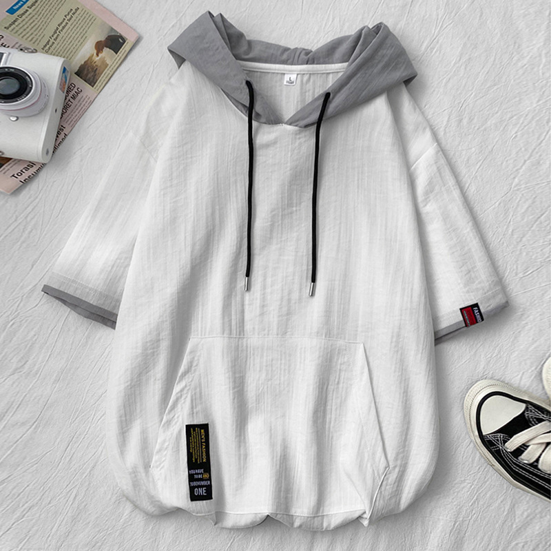 Short-sleeved hooded sweater men's summer fashion brand flow loose Japanese men's top half-sleeved shirt T-shirt clothes