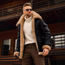 【特价】跨境秋冬款男装大码磨砂绒素版复合皮夹克厚外套加绒大衣