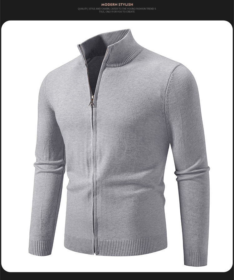 Slim Fit Zip Up Knit Cardigan For Men Modern Stand Collar Pullover_voghion.com