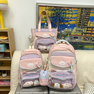 College Style School Bag Three-Piece Set for Girls with Good Looks and Versatile DIY Girl Pain Bag Student Class Backpack Tutoring Bag