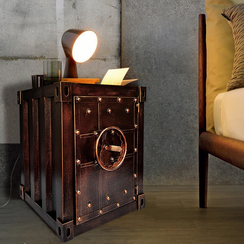 Industrial Style Iron Storage Cabinet Retro Iron Bedside Table Decorative Box Nostalgic Container Safe