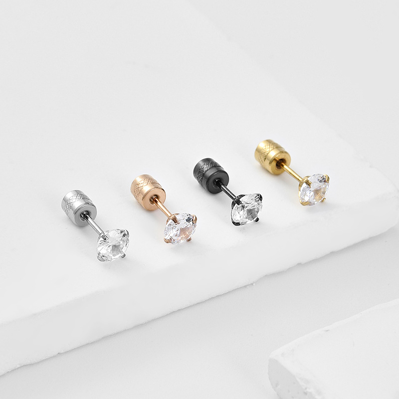 Retro Geometric Stainless Steel Inlay Zircon Ear Studs 1 Piece
