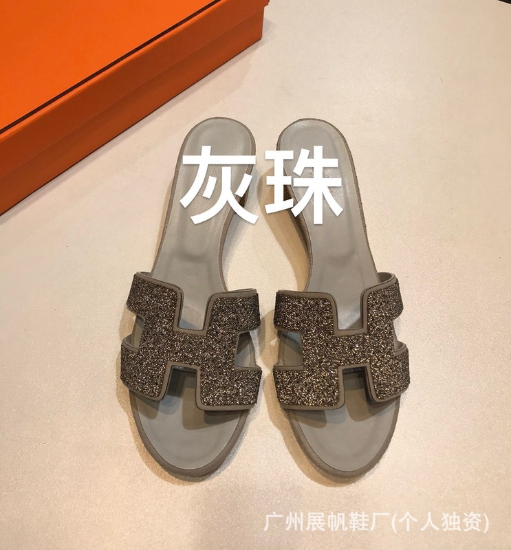 新しい夏の多用途 H ハイヒールスリッパ女性のための外着用象グレーの手のひらの形の本革厚いヒールミッドヒール外国貿易サンダル|undefined