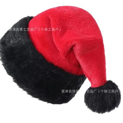 ぬいぐるみクリスマス帽子、黒いつば、単層、二重層、厚手、大人と子供用、クリスマスの雰囲気、イルミネーション