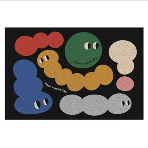 Cartoon-style creative indoor wire-loop doormat, contrasting colors, entrance hall rug, dirt-resistant PVC door mat for main entrance—cuttable.
