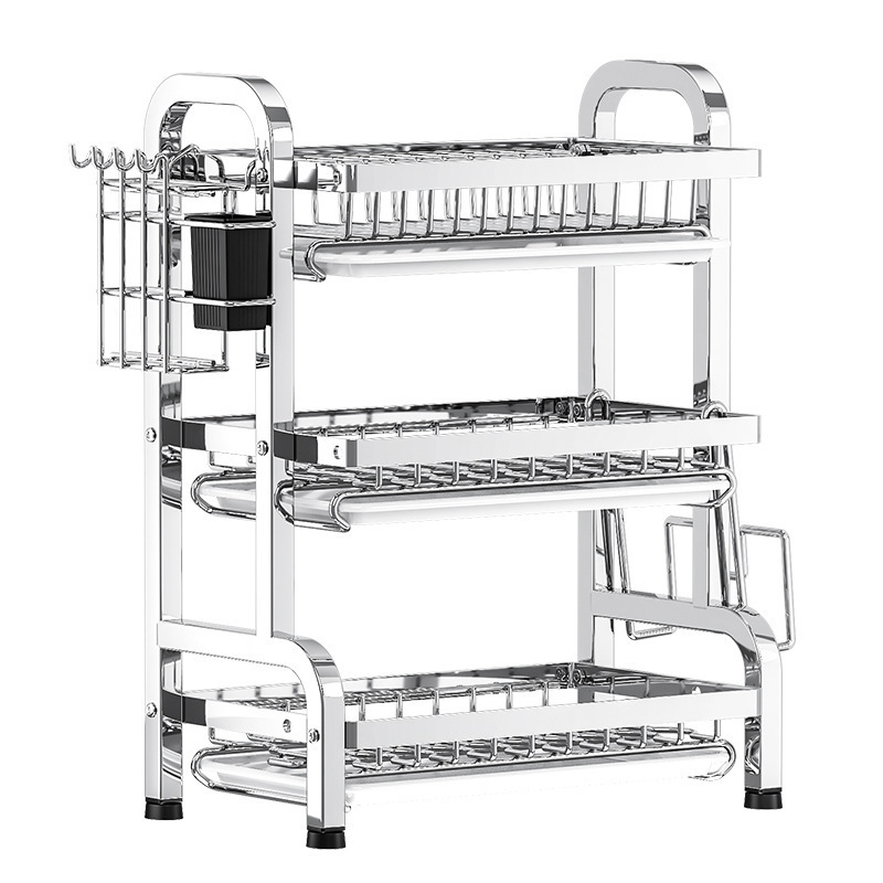 Estante de platos de cocina de acero inoxidable grueso estante de almacenamiento de drenaje de agua estante de almacenamiento multifuncional en el mostrador para colocar palillos, platos y platos cesta de almacenamiento