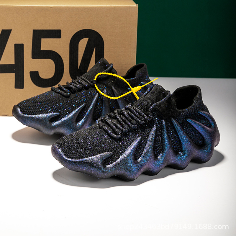 New 450 Night Fluorescent Octopus Coconut Shoes for Men and Women Volcano Shoes yeezy Fly Woven Noodles Sports Dumpling Shoes for Couple