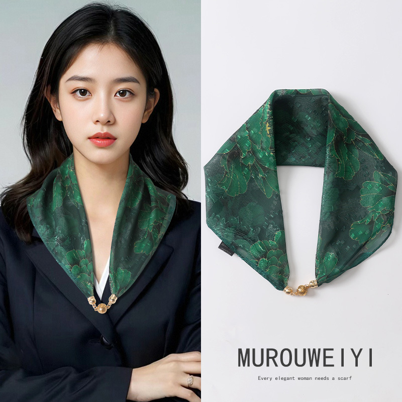 Four Seasons Wear rib Satin 목걸이 Clavicle 게으른 실크 스카프 여성용 마그네틱 버클 스퀘어 스카프 세련된 패션 하이 엔드 넥 보호