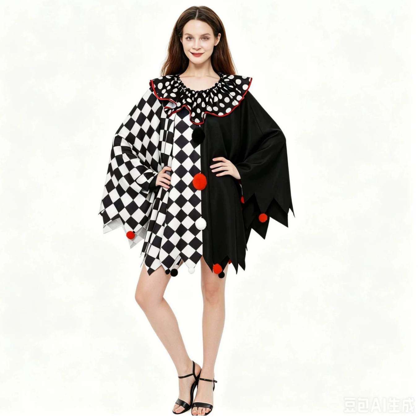 In-Stock Horror Clown Cosplay Costume Halloween Women's Adult Black and White Cape Masquerade Cosplay Outfit