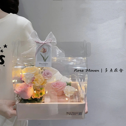 Flower cake box transparent PVC folding portable flower arrangement box Internet celebrity apple flower box Valentine's Day fruit flower box