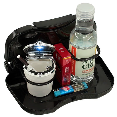 Car-Mounted Foldable Dining Table, Rear Car cup holder/beverage holder - black