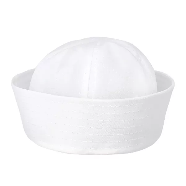 Cross-Border Amazon White Sailor Hat with Round Top, White Anchor Rolled-Edge Captain's Hat, Stage Performance White Uniform Hat