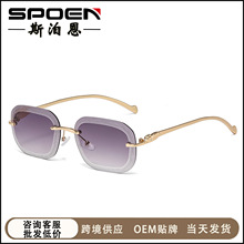 金属无框高级感太阳镜休闲百搭开车墨镜女潮流个性防紫外线太阳镜