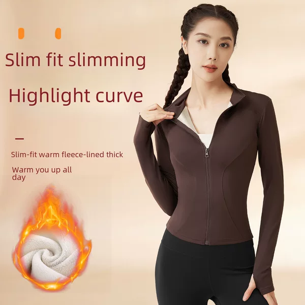 Juyitang Autumn and Winter Tops, Fitness Clothes, Slimming Running Sports Jackets, Thickened Warm Plus Velvet Yoga Clothes