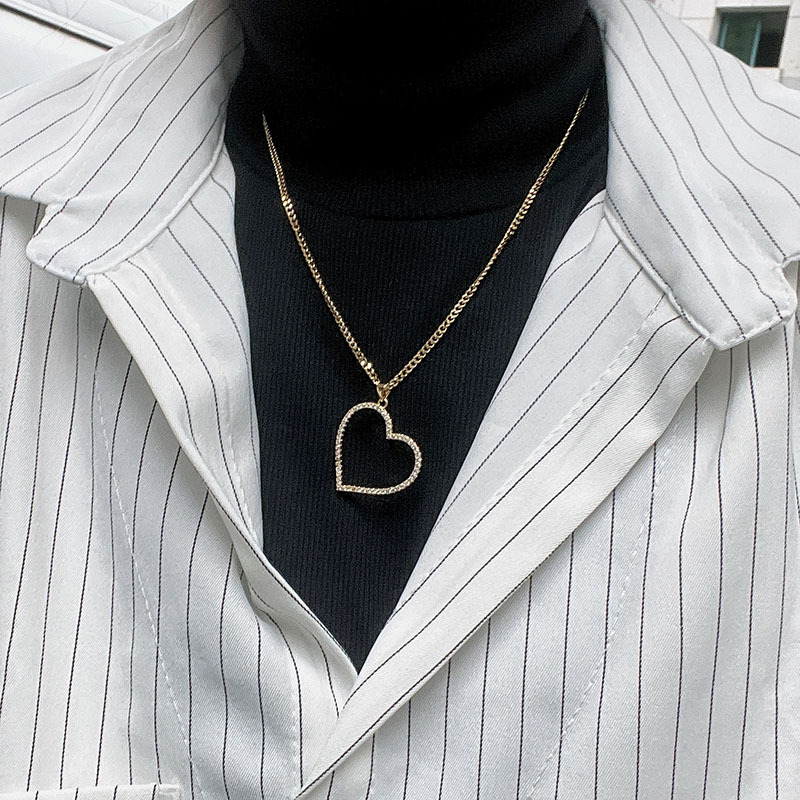 Ins Europe And America Cross Border E-commerce Inlaid Zirconium Elegant Heart Pendant  Spot Fashion Simple Necklace Sweater Chain display picture 8