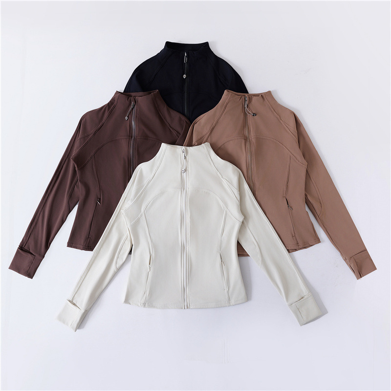 Women's breathable fashion casual running fitness yoga top with high elastic tight standing collar long sleeve new fall and winter outerwear