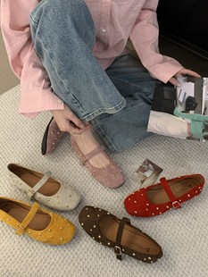 THEDOUDOU small fragrant wind willow nail square head with Mary Jane shoes 2025 spring new retro flat shoes