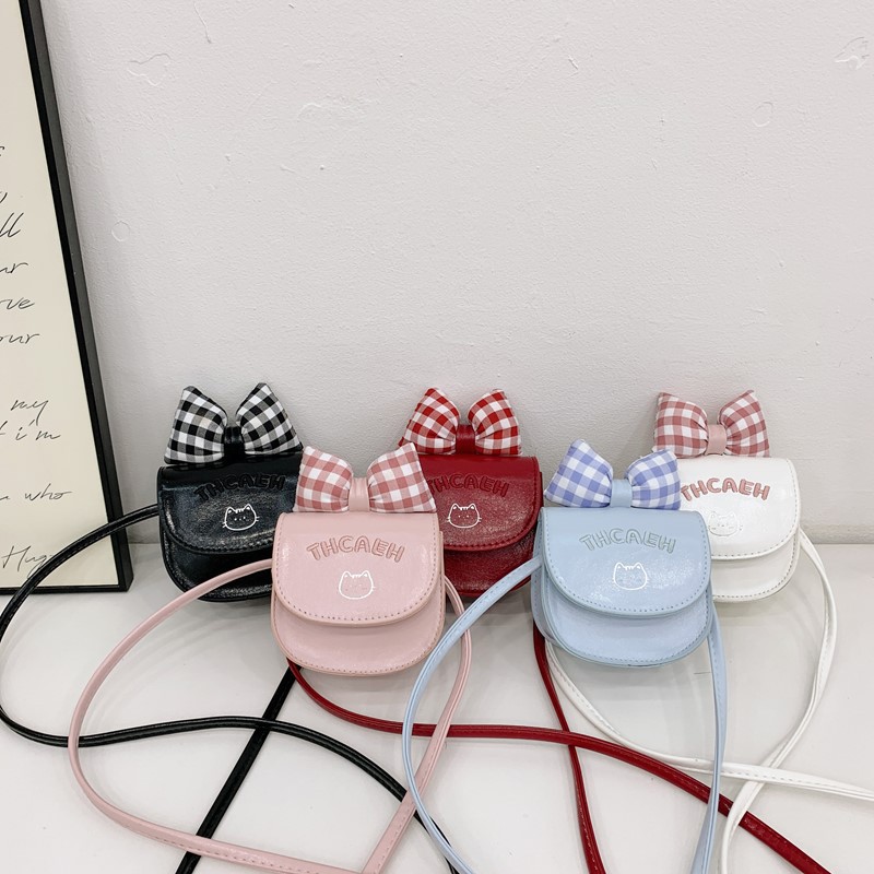 Mochila mini extranjera para niños y niñas, lindos bolsos de arco a cuadros para bebés, bolsos de moda para niños de color sólido