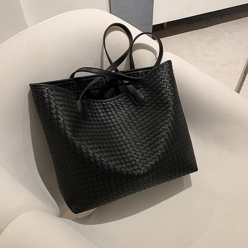 Large-capacity women's bag  summer new style woven shoulder portable solid color internet celebrity armpit tote bag