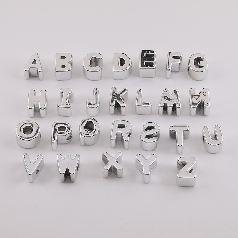 光面银色26英文字母大孔珠 diy手工自制手机链串珠饰品材料小配件