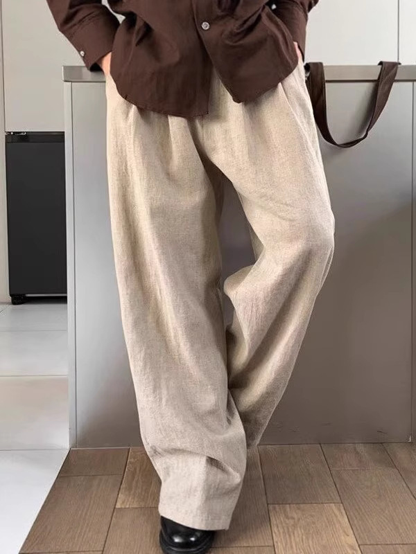 レイジースタイルの男性用コットンとリネンのワークパンツ、リラックスしたルーズストレート日焼け止めパンツ、リネン通気性のあるカジュアルスーツパンツ|undefined