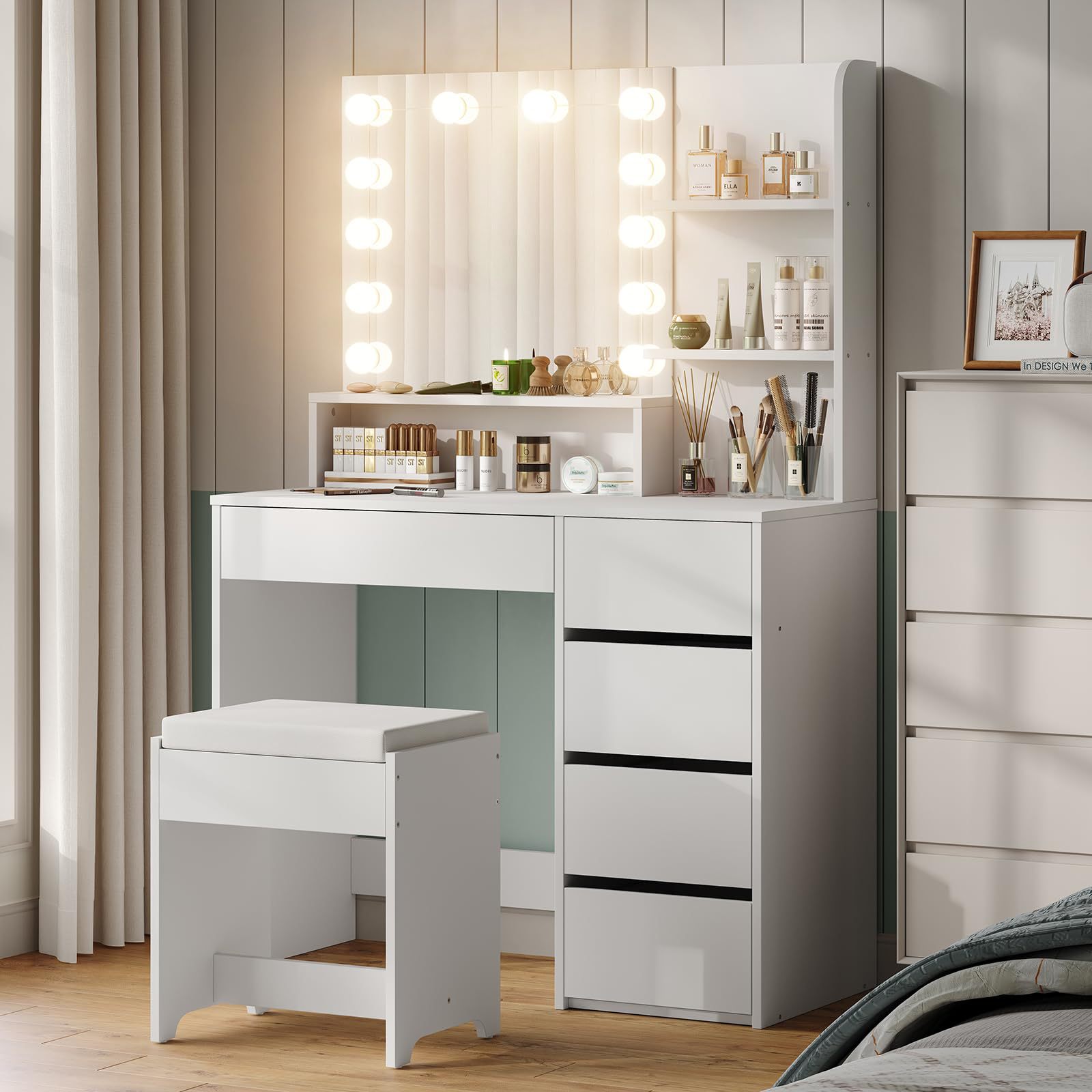 Comercio exterior personalizado comedor con luces y un conjunto de ropa de cama dormitorio armario de maquillaje de gran capacidad