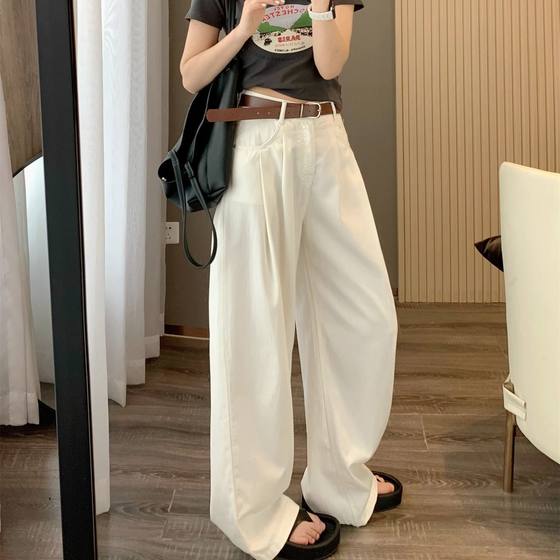 American Style Retro Casual Pants Straight Leg Pants Women's Spring and Autumn High Waist Dagging Slim Wide Leg Fashionable Long Trendy Trendy Trendy Long Pants