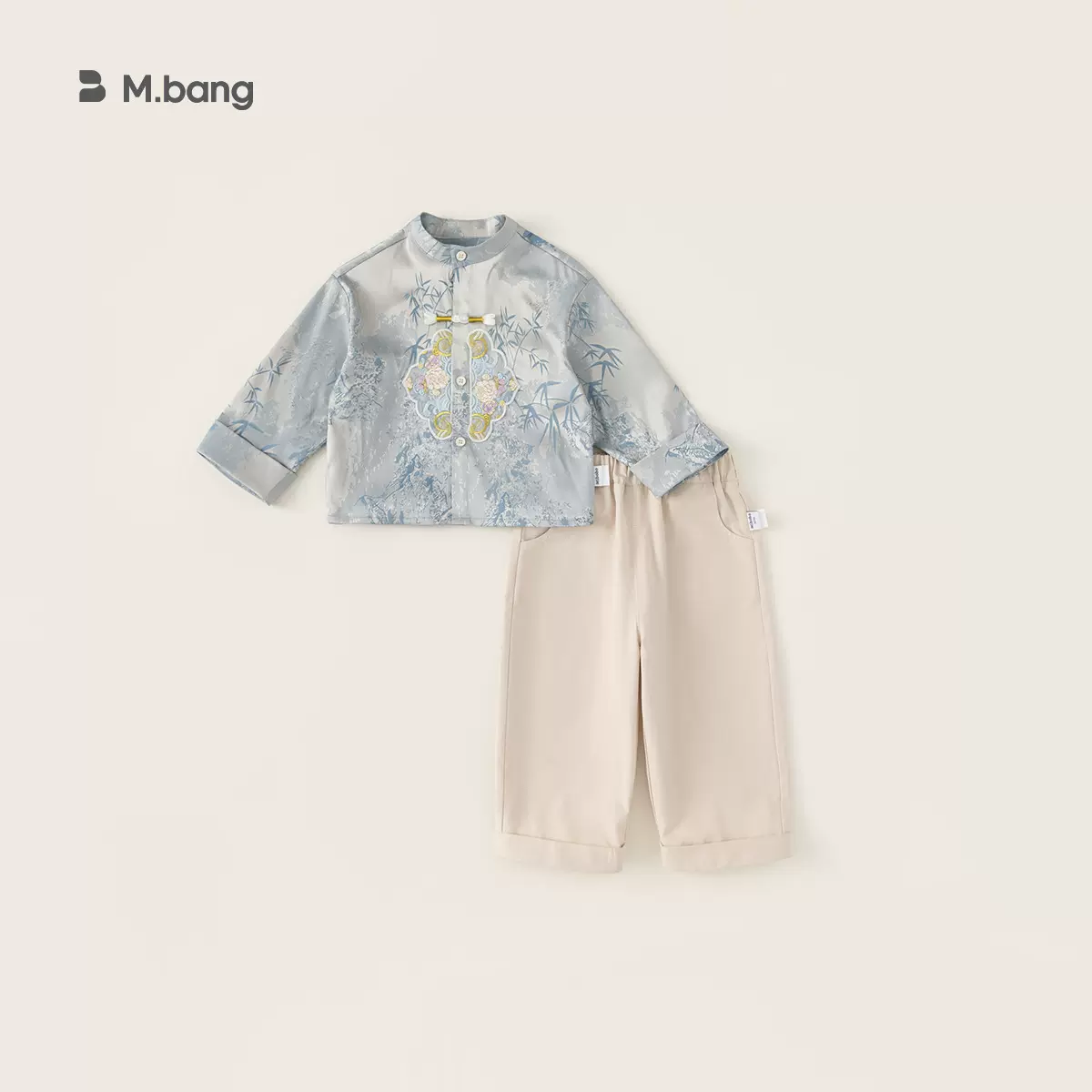 邦选童装秋季长袖唐装中国风汉服暗纹提花男童生日礼服新中式套装
