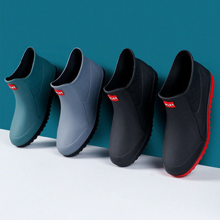 Factory direct supply fashion men's rain shoes farm work water shoes short tube car wash fishing non-slip waterproof rubber shoes South Korea style