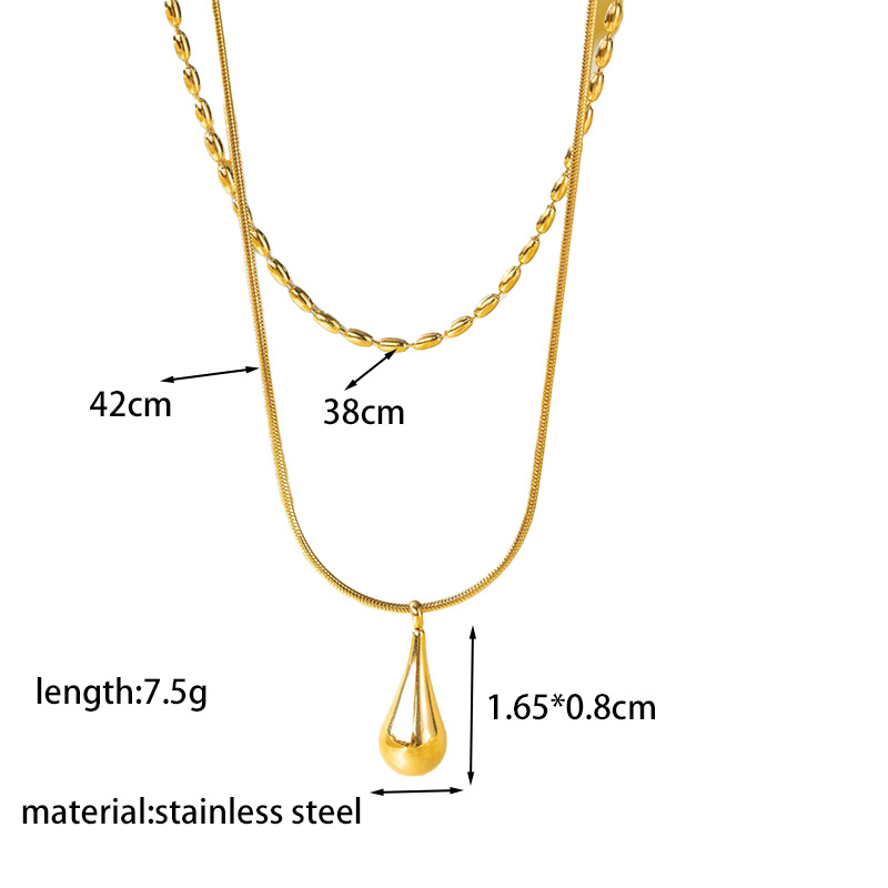 【XKN1255】더블 레이어 롱 워터드롭 목걸이 골드