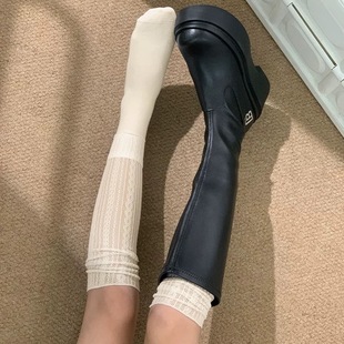 White Long Barrel Socks Women's Socks Spring and Summer with Long Boots Stacked Socks Lace Calf over Knee Leg Cover