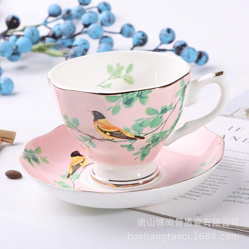 Tangshan hueso porcelana taza de café y plato puede ser impreso regalo recuerdo