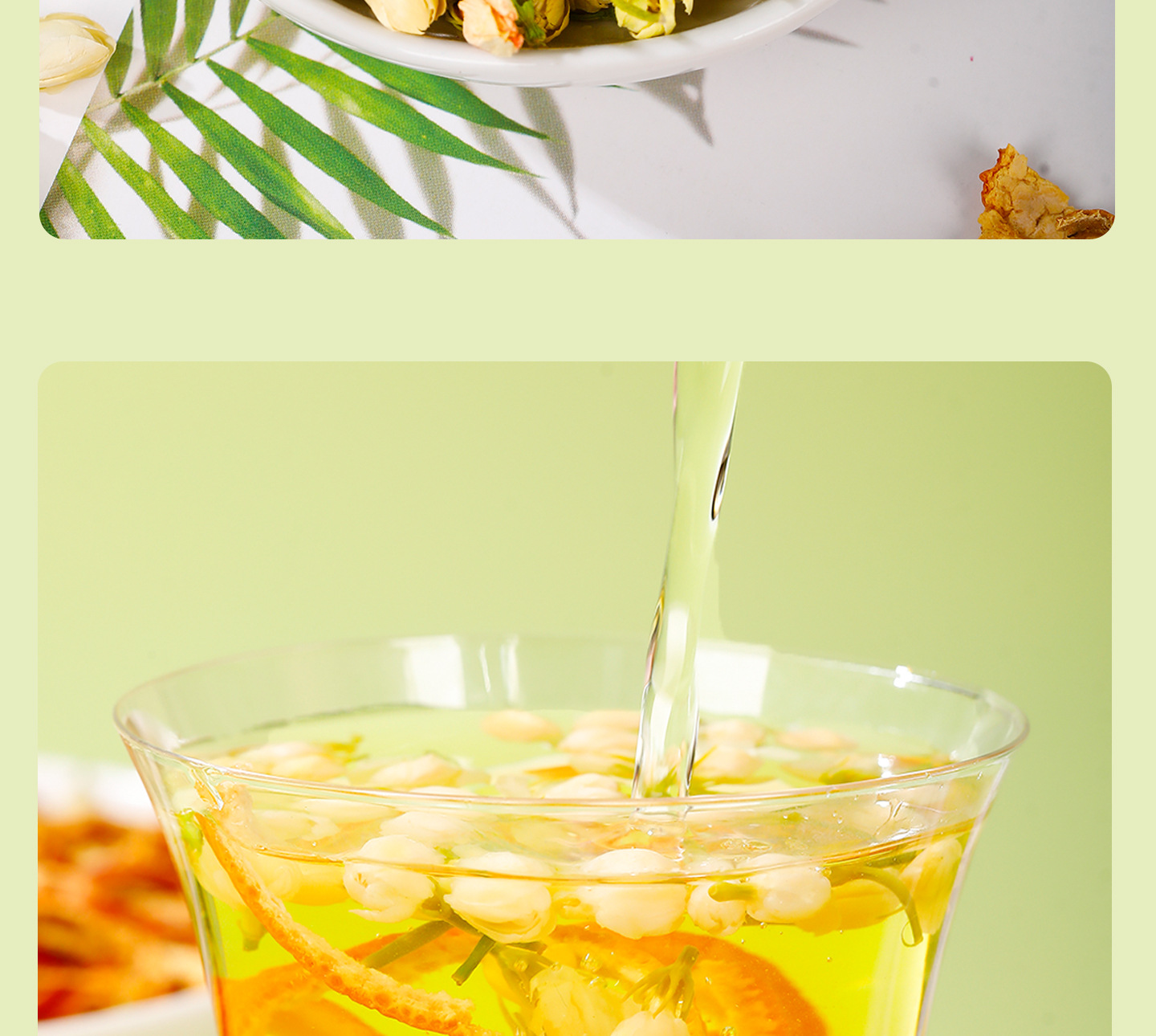 Jasmine Tea with Poria and Tangerine Peel Fu Ling Ju Pi Cha Pyramid Tea Bags 10 Pack 50g Sugar Free in use